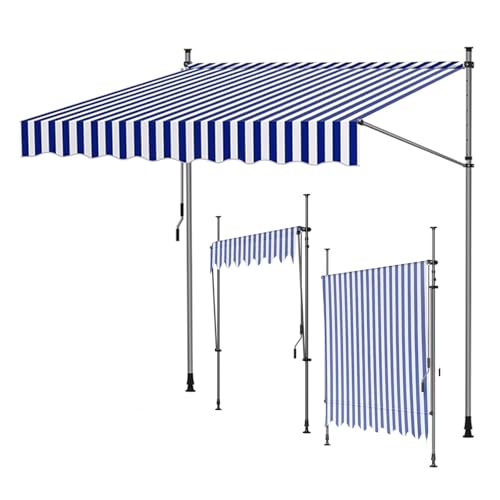 Verstellbare einziehbare Markise Manuelle Terrassenüberdachung mit UV-Schutz 50+ Perfekt für Fenster Balkon Garten 215-310cm (Blau-Weiß 150*120cm) von Generisch