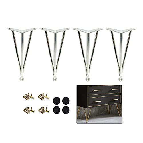 Verstellbare robuste Haarnadel-Tischbeine, 30 cm, Metall-Möbelfüße für Heimwerker, Schränke, Schreibtische, Schminktische und Badezimmer, mit Bodenschonern, Silber-Finish Verstellbare robuste Haarnadel-Tischbeine, 30 cm, Metall-Möbelfüße für Heimwerker, Schränke, Schreibtische, Schminktische und Badezimmer, mit Bodenschonern, Silber-Finish von Generisch