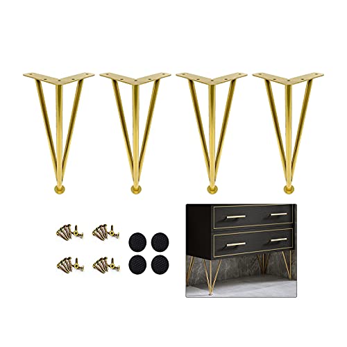 Verstellbare robuste Haarnadelbeine – Metall-Tischfüße für DIY-Projekte, Schrankersatz, Schminktische und Schreibtische – Gold-Finish mit Bodenschonern, 35 cm von Generisch