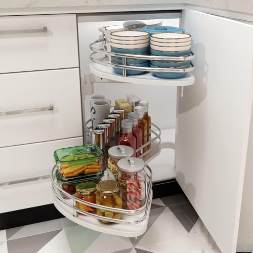 Verstellbarer, 2-lagiger, erweiterbarer Schrank-Organizer mit drehbarem Tablett, platzsparendes Eckdesign für Küchenschränke, vielseitige Aufbewahrungslösung für kleine Räume. Verstellbarer, 2-lagiger, erweiterbarer Schrank-Organizer mit drehbarem Tablett, platzsparendes Eckdesign für Küchenschränke, vielseitige Aufbewahrungslösung für kleine Räume. von Generisch