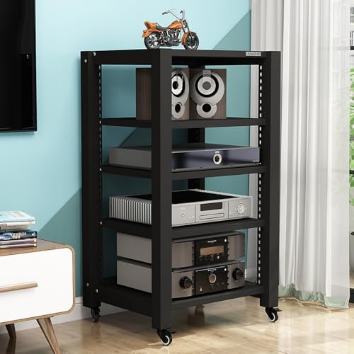 Verstellbarer AV-Media-Ständer mit 5-stöckigem Stereo-Komponenten-Aufbewahrungsschrank und stabilem Stahlrahmen, schwarzer TV-Ständer für Verstärker, Drucker und mehr, 100 cm hoch von Generisch