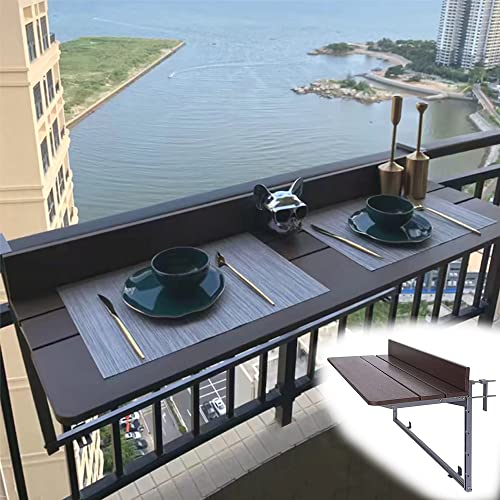 Verstellbarer Balkon-Bartisch für Geländer – platzsparender Hängeschrank für Terrasse oder Garten – faltbare Servier-Arbeitsplatte, braun, 80 x 37 cm Verstellbarer Balkon-Bartisch für Geländer – platzsparender Hängeschrank für Terrasse oder Garten – faltbare Servier-Arbeitsplatte, braun, 80 x 37 cm von Generisch
