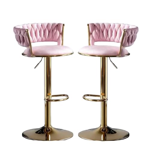 Verstellbarer Barhocker 2er Set mit gewebter Rückenlehne und Fußstütze, Goldbeine, Drehdesign für Kücheninseln und Theken, ideal für Esszimmer oder Frühstücksbar von Generisch