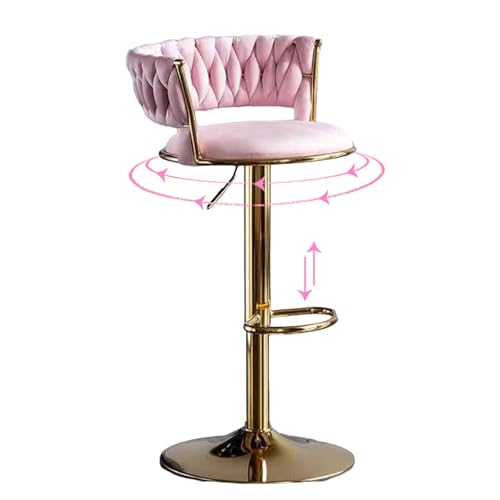 Verstellbarer Barhocker 2er Set mit goldfarbenen Beinen, gewebter Rückenlehne und Fußstütze, Drehdesign für Kücheninseln und Esszimmer von Generisch
