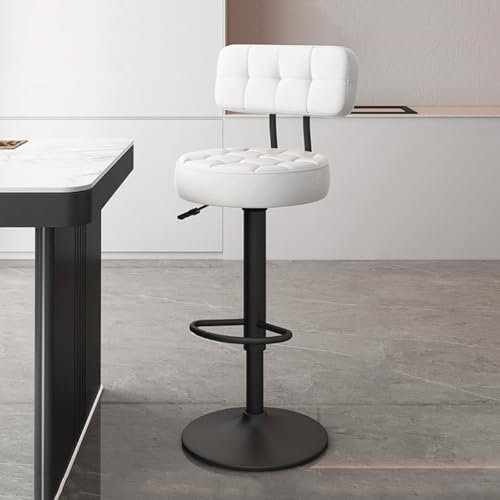 Verstellbarer Barhocker mit Rückenlehne und Fußstütze – moderner Thekenhöhe Stuhl für Kücheninsel – hoher Barhocker mit rundem Fuß (weiß/schwarz) – stilvolles und komfortables Design von Generisch