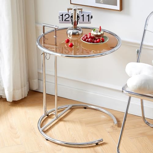 Verstellbarer C-förmiger Glas-Beistelltisch mit Metallrahmen und Griff, moderner kleiner Couchtisch für Wohnzimmer und Schlafzimmer, Tischplatte aus gehärtetem Glas, Nachttisch von Generisch