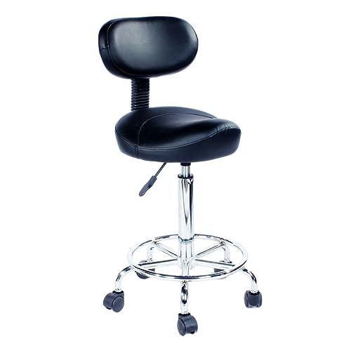 Verstellbarer Drehsattelstuhl mit Fußstütze Rückenlehne – Schwerlast-Hydraulikhocker für Künstler & Friseure – Metallrahmen – Komfortables ergonomisches Design von Generisch