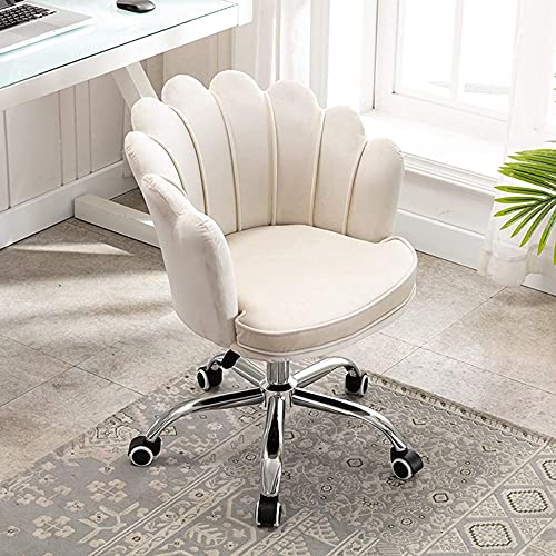 Verstellbarer Drehstuhl, weißer Samt, Schminkstuhl mit Muschel-Design, niedlicher Bürostuhl für Mädchen, perfekt für Schlafzimmer, Wohnzimmer und Heimbüro. von Generisch