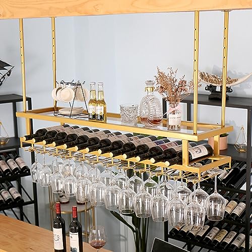 Verstellbarer Flaschenhalter und Decken-Weinglasregal – Metall-Weinglas-Nizer mit großem Stauraum, platzsparendes Design für Küche und Bar – Gold-Finish von Generisch