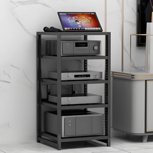 Verstellbarer Medienständer, 4-stöckig, mobiler Stereo-Schrank, TV- und CD-Player, Holzregal, Organizer für Zuhause/Büro, schwarz, 49,8 x 39,9 x 79,8 cm Verstellbarer Medienständer, 4-stöckig, mobiler Stereo-Schrank, TV- und CD-Player, Holzregal, Organizer für Zuhause/Büro, schwarz, 49,8 x 39,9 x 79,8 cm von Generisch