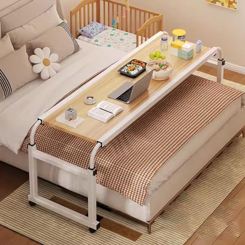 Verstellbarer Rolltisch mit Rollen über dem Bett Schreibtisch & mobiler Laptopwagen, höhenverstellbar, Queen-Size-Arbeitsplatz für Zuhause und Büro (Eiche, 120 x 45 cm) von Generisch