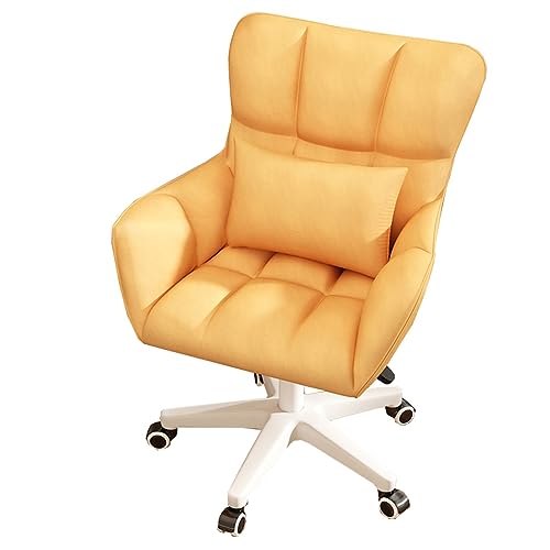 Verstellbarer Samt-Heimbürostuhl mit Lendenwirbelstütze, Schreibtisch mit mittlerer Rückenlehne, drehbares Roll-Design, ideal für kleine Räume, Gaming und Schminktisch, Gelb von Generisch