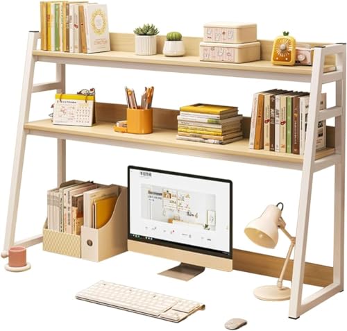 Verstellbarer Schreibtisch-Bücherregal aus Holz und Metall, 2-stöckig, Trapezförmiger Schreibtisch-Organizer für Computer- und Bürobedarf von Generisch