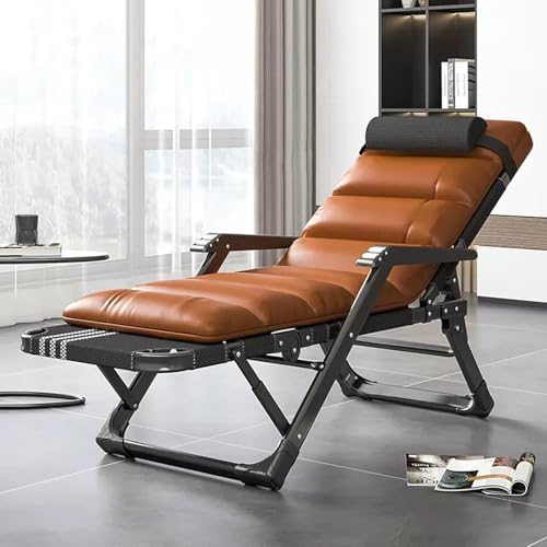 Verstellbarer Schwerkraft-Liegestuhl, faltbarer Garten-Lounge-Sessel für den Innen- und Außenbereich, tragbarer Relaxsessel (Orange), perfekt für Terrasse, Strand und Camping von Generisch