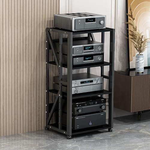 Verstellbares Audio-/Video-Regal mit 5 Ebenen, schwarzes Medien-Regal für Wohnzimmer, Büro und Heimkino, AV-Komponentenständer für optimalen Klang und Display (H69c) von Generisch