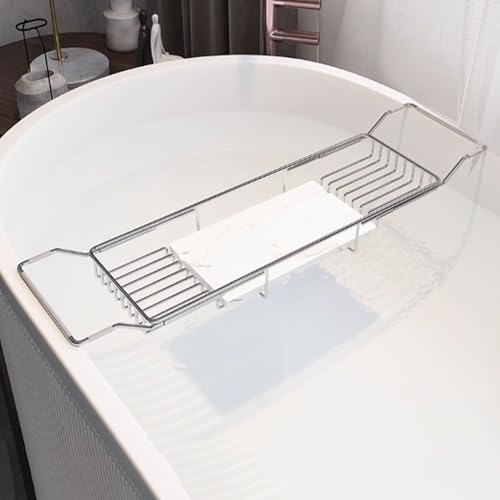 Verstellbares Badewannen-Caddy Tablett – ausziehbar über Badewannenablage, wasserabweisender Edelstahl für Tablet, Telefon, Weinglas & Kerzen von Generisch