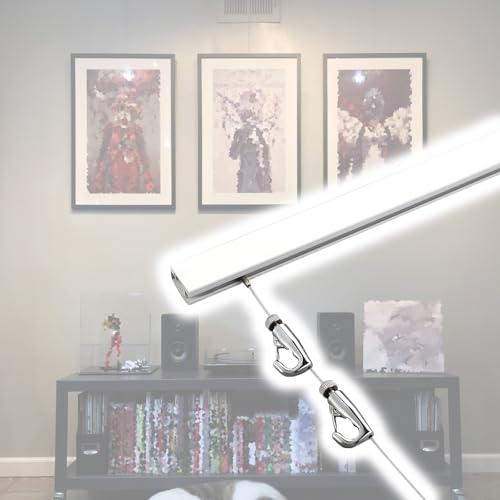 Verstellbares Clipschienen-Bilderaufhängesystem – robuste Galerieschiene für Kunstwerke, runde Spiegel und Fotos – 300 cm lange Schiene mit 0,5 m Kabel und 1 Haken für einfache Präsentation von Generisch