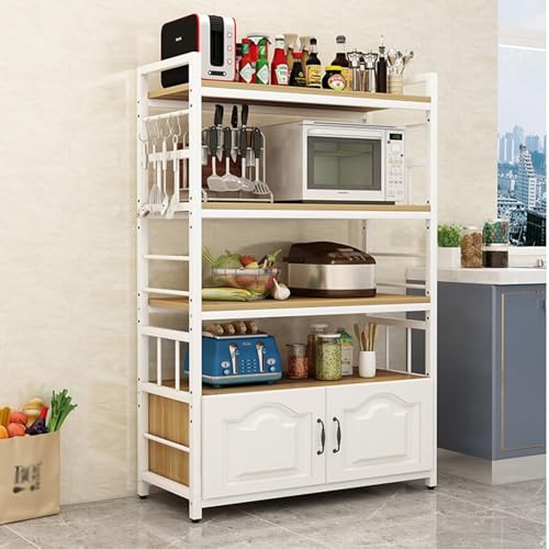 Verstellbares Küchenregal aus Metall, vielseitiger Mikrowellenständer und Aufbewahrungsschrank mit Türen für Esszimmer, Wohnzimmer und Küche (Schwarz/Weiß, 80 x 35 x 155 cm) von Generisch