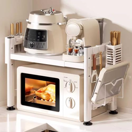 Verstellbares Mikrowellen-Toaster-Gestell mit Schneidebretthalter und 6 Haken, stabile 2/3-stöckige Küchentheke, erweiterbare Aufbewahrungslösung für Küchenutensilien von Generisch