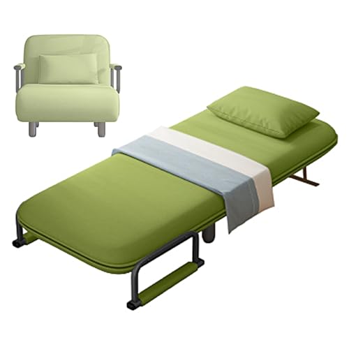 Verstellbares umwandelbares Schlafsessel, 5-stufige Rückenlehne, faltbares Design mit bequemer Schaumstoffmatratze, Baumwoll- und Leinenstoff, ideal für Büro, Wohnzimmer, Schlafzimmer (Grün, 80 x 70 x von Generisch