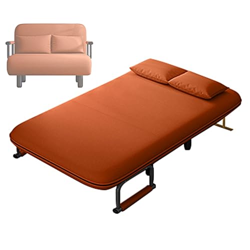 Verstellbares umwandelbares Schlafsessel, faltbares Gästebett mit Schaumstoffmatratze, Baumwoll-Leinen-Stoff für Büro, Wohnzimmer, Schlafzimmer – Orange (100 x 70 x 80 cm) von Generisch