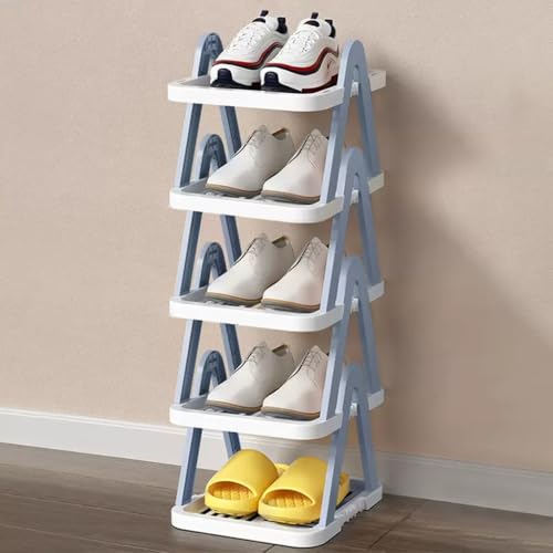 Verstellbares vertikales Schuhregal mit 5 Ebenen, platzsparend, stapelbar, freistehend, Schuhturm-Regal, schmales Design für kleine Räume (Blau) von Generisch