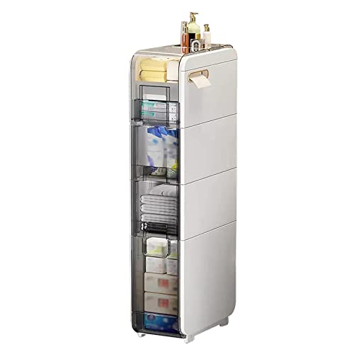 Vertikaler Badezimmer-Unterschrank mit transparenten Schubladen, schmaler Stauraum auf Rollen, schmal, für Badutensilien, Toilettenpapierhalter, platzsparendes Design Vertikaler Badezimmer-Unterschrank mit transparenten Schubladen, schmaler Stauraum auf Rollen, schmal, für Badutensilien, Toilettenpapierhalter, platzsparendes Design von Generisch