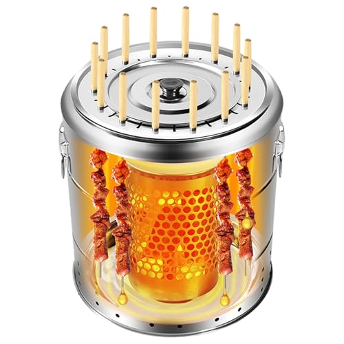 Vertikaler Räucherofen, Holzkohlegrill, Edelstahlumrandung, Holzkohlegrill mit Grillzubehör für Picknicks (39 x 41 cm) von Generisch