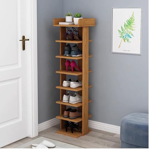 Vertikales Schuhregal aus Holz, multifunktional, platzsparendes Design, einfach zu installieren, perfekt für Eingangsbereich und Wohnzimmer (rot, 8 Etagen) von Generisch