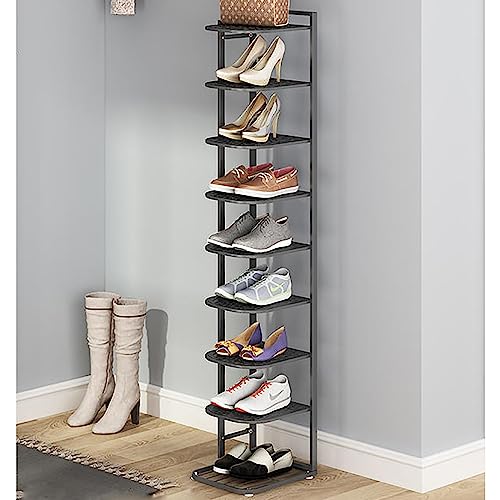 Vertikales Schuhregal mit 10 Ebenen, schmal, platzsparend, für Eingangsschrank und Flur, hohe Kapazität, schwarze Schuhaufbewahrungslösung von Generisch