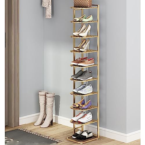 Vertikales Schuhregal mit 10 Ebenen – platzsparender schmaler Schrank für Eingangsbereich Flur & Schrank – Mehrzweck-Hochschuh in Gold-Finish Vertikales Schuhregal mit 10 Ebenen – platzsparender schmaler Schrank für Eingangsbereich Flur & Schrank – Mehrzweck-Hochschuh in Gold-Finish von Generisch