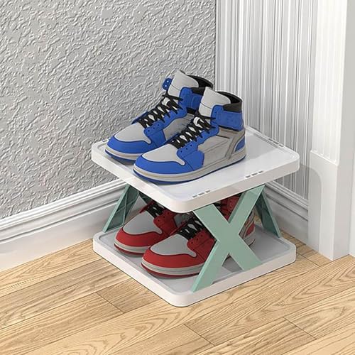 Vertikales stapelbares Schuhregal, Organizer für Eingangsschrank, platzsparendes Schuhregal, Schrank (Blau 26 cm B x 24 cm T x 17,5 cm H) von Generisch