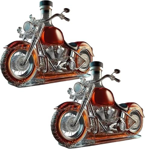 Vianys/Graddi/Fanyil V-Twin Reserve Whisky-Dekanter, Whiskyflasche aus Glas im Motorradstil, 3D-geformte Schnapsflasche aus Glas für Biker, für den Einsatz in der Ba (2PC) von Generisch