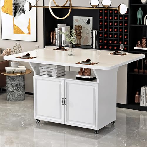 Vielseitiger, faltbarer Esstisch mit Aufbewahrungsschränken und Regal, platzsparend, ausziehbares Design, 3-in-1-Funktionalität, abgerundete Ecken, Bianco-Farbe, 100 x 80 x 76 cm von Generisch