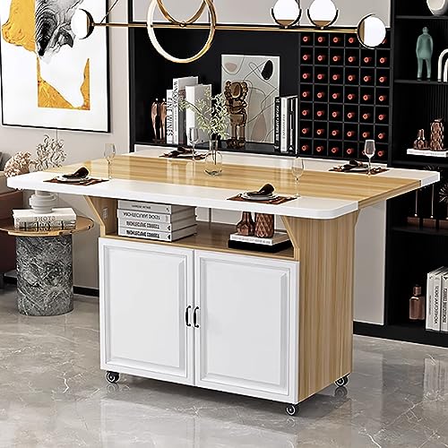 Vielseitiger klappbarer Esstisch mit Aufbewahrungsschränken und Regal, platzsparend, ausziehbares Design, beweglich, 3-in-1-Form, abgerundete Ecken, Weiß und Natur-Finish, 80 x 80 x 76 cm Vielseitiger klappbarer Esstisch mit Aufbewahrungsschränken und Regal, platzsparend, ausziehbares Design, beweglich, 3-in-1-Form, abgerundete Ecken, Weiß und Natur-Finish, 80 x 80 x 76 cm von Generisch
