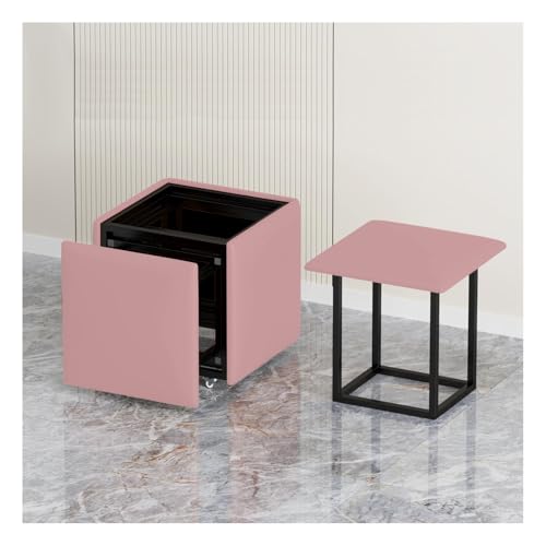 Vielseitiger rosa Leder-Fußhocker – 5-in-1 stapelbarer Würfelstuhl mit Drehrollen, ideal für Esszimmer und Schlafzimmer, 45 x 45 x 45 cm von Generisch