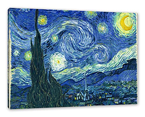 Vincent Van Gogh - Die Sternennacht als Leinwandbild / Größe: 80x60 cm / Wandbild / Kunstdruck / fertig bespannt, Weiß von Generisch