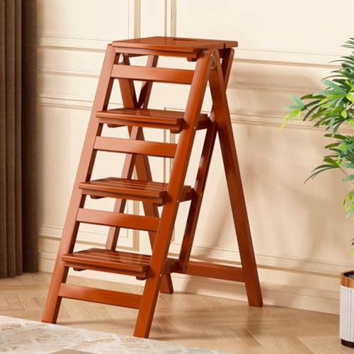 Vintage 4-stufiger Holz-Bibliothekshocker, Retro-Küchenstuhl mit ausklappbaren Stufen, tragbare Trittleiter für Erwachsene, ideal für Haus und Garten Vintage 4-stufiger Holz-Bibliothekshocker, Retro-Küchenstuhl mit ausklappbaren Stufen, tragbare Trittleiter für Erwachsene, ideal für Haus und Garten von Generisch