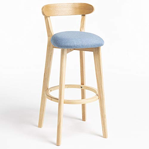 Vintage Barhocker aus Holz mit gepolsterter Sitzfläche, Eichenbeinen, Rückenlehne und Fußstütze, stilvoller Küchenthekenstuhl in Grau/Blau für Zuhause, Bar oder Esszimmer Vintage Barhocker aus Holz mit gepolsterter Sitzfläche, Eichenbeinen, Rückenlehne und Fußstütze, stilvoller Küchenthekenstuhl in Grau/Blau für Zuhause, Bar oder Esszimmer von Generisch