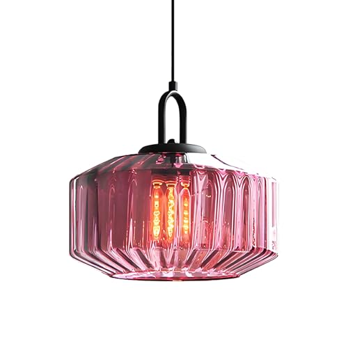Vintage E27 Industrial Glas Hängeleuchte Verstellbare Schwarze Metall Hängelampe für Küche Esszimmer Bar Wohnzimmer - Stilvolle Lila Fassung Vintage E27 Industrial Glas Hängeleuchte Verstellbare Schwarze Metall Hängelampe für Küche Esszimmer Bar Wohnzimmer - Stilvolle Lila Fassung von Generisch
