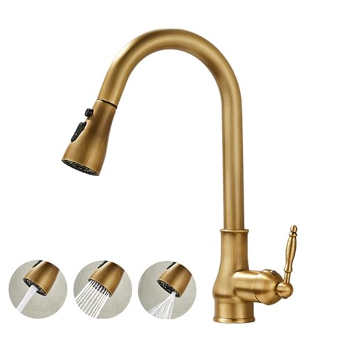 Vintage Küchenspüle Wasserhahn mit ll-Down Sprüher 360° Schwenkbar Messing Antik Design Retro Stil Langlebig Wasserhahn für Zuhause und Restaurant von Generisch