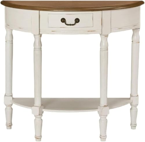 Vintage Massivholz Beistelltisch mit Schublade und Ablage, elegantes halbrundes Design für Sofa oder Flur Akzent von Generisch