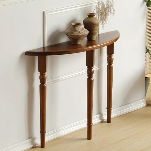 Vintage Massivholz Halbmond Konsolentisch - Stilvoller Sofatisch für Wohnzimmer, Flur & Eingang (Braun 80x25x80cm / 31x10x31in) - Eleganter Platzsparer von Generisch