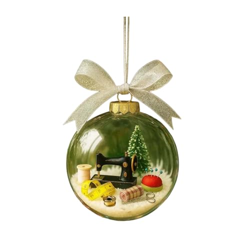Vintage Nähmaschine Weihnachtskugel Ornament - Antike Nähmaschine Deko, Schneekugel mit Nähzubehör für Quilter und Näher, Geschenk für Oma, Nähliebhaber (Durchmesser 8 cm) von Generisch