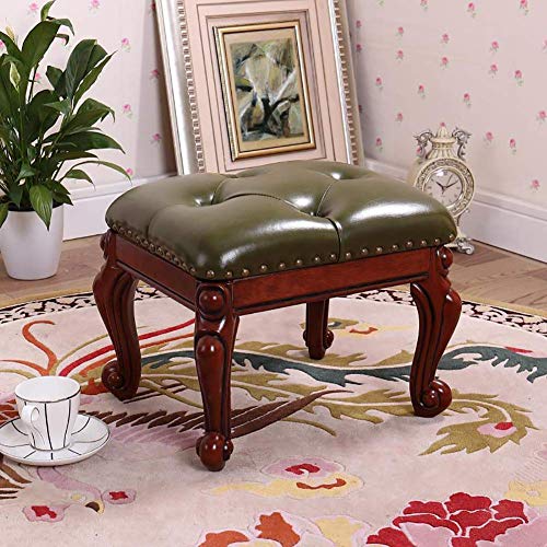 Vintage Ottoman Fußhocker - Luxuriöse PU Leder gepolsterte Fußstütze mit dekorativen Knöpfen, eleganter Sofa-Begleiter auf geschnitzten Holzbeinen von Generisch