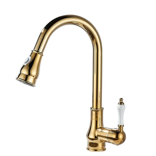 Vintage Retro Küchenarmatur ll-Out Brause Mischbatterie - Einhandgriff Schwenkauslauf Heiß- und Kaltwasser Gold-Finish - Ideal für Küchenspüle Upgrade und moderne Dekoration von Generisch