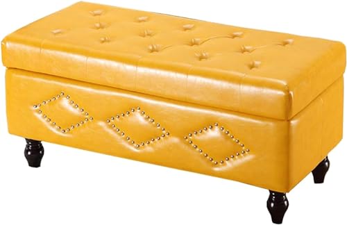 Vintage Rivet Ottoman Bench - Rechteckige Fußstütze mit PU-Kissen Große Aufbewahrungsbox Holz Schuhbank Chic Home Decor für Wohnzimmer & Eingangsbereich Stilvolle und funktionale Möbel von Generisch