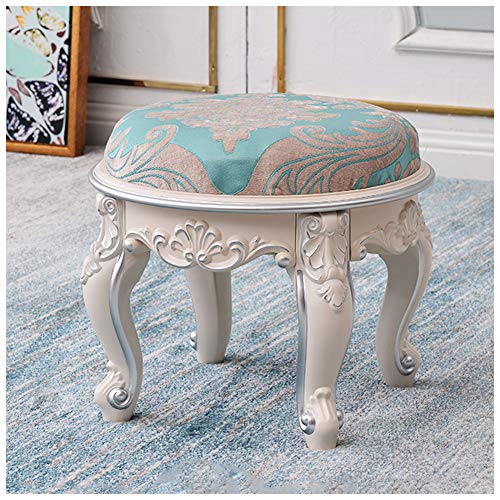 Vintage Runder Ottomane Fußhocker - Gepolsterter Holzhocker für Wohnzimmer & Schlafzimmer - Retro-Möbel für Schminktisch & Schuhwechselbereich - Stilvolles Akzentstück von Generisch