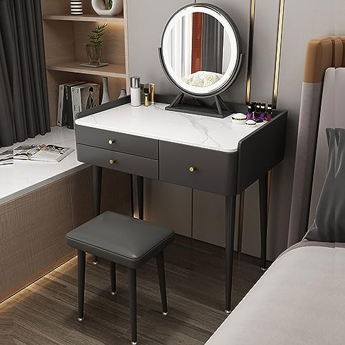 Vintage Schminktisch mit beleuchtetem Spiegel, Schubladen aus Massivholz, Schiefer-Arbeitsplatte, inklusive gepolstertem Hocker für Schlafzimmer oder Kommode zu Hause Vintage Schminktisch mit beleuchtetem Spiegel, Schubladen aus Massivholz, Schiefer-Arbeitsplatte, inklusive gepolstertem Hocker für Schlafzimmer oder Kommode zu Hause von Generisch