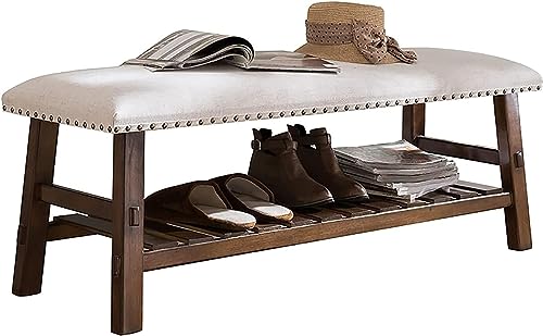 Vintage-Schuhbank aus Holz mit weichem Kissen, stilvoller Aufbewahrungs-Organizer und Nachttisch-Sitz, Retro-Schnallen-Design für Flur und Schlafzimmer von Generisch